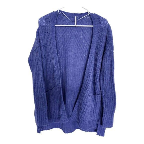 Free People Alpaca Blend Cardigan Open Knit Purple Knitwear Sweater XS - Picture 1 of 7